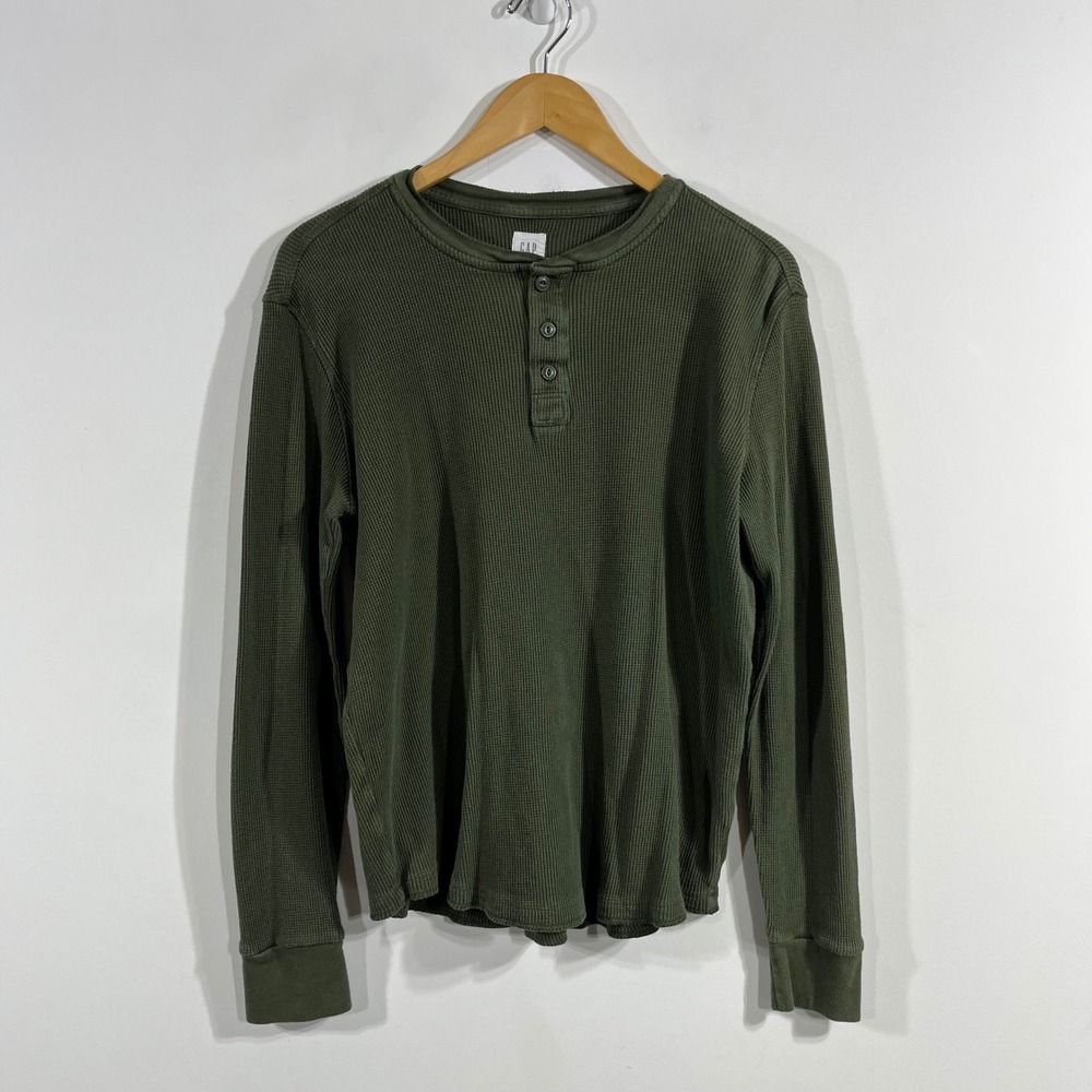 GAP 90s Grunge Granola Waffle Knit Henley Long Sleeve Thermal Top Womens Medium